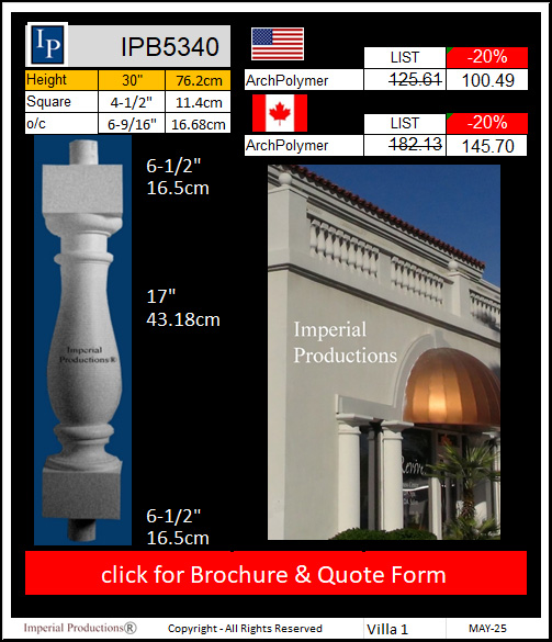 IPB5340 Villa 1 Baluster 30" x 4-1/2"
