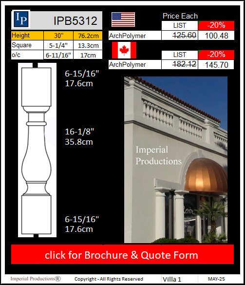 IPB5312 Villa 1 Baluster 30" x 5-1/4"