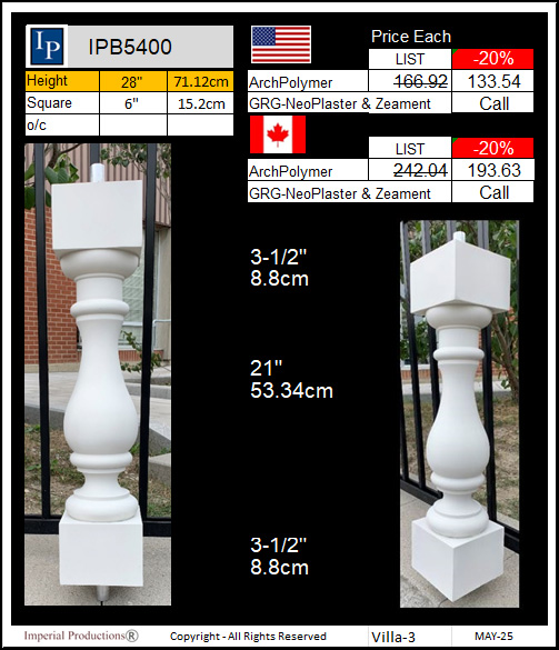 IPB5400 Villa 3 Baluster 28 inches high